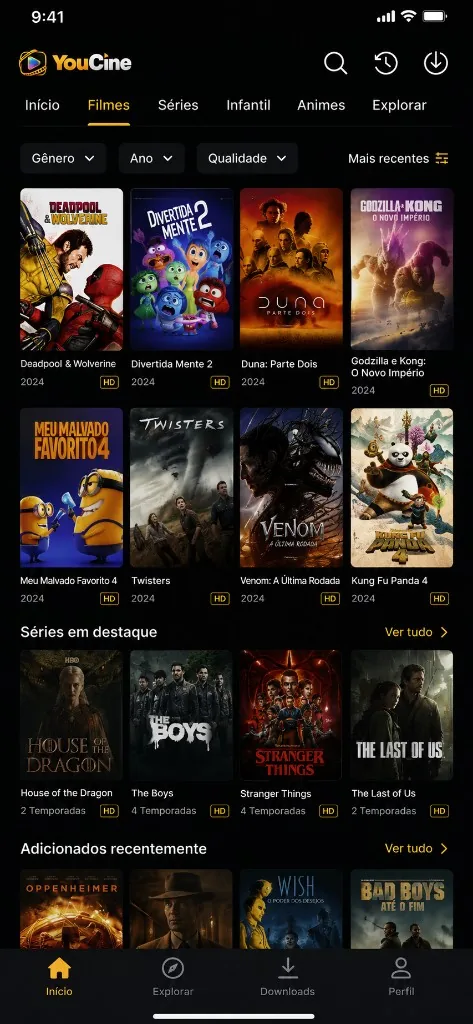 YouCine APK — catálogo de filmes em HD no aplicativo Android