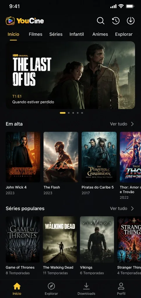 YouCine APK — interface do aplicativo em smartphone Android